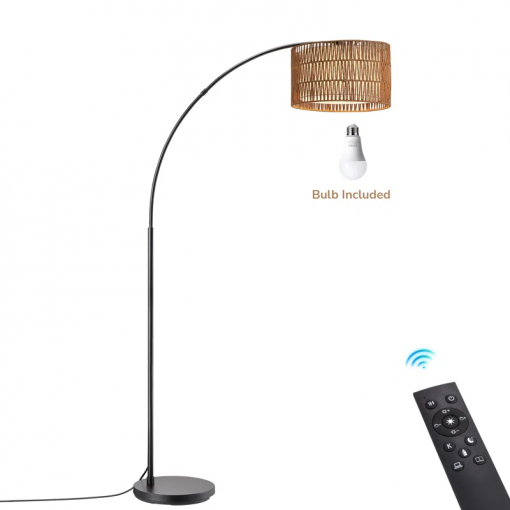 76'' rattan arched dimmable floor lamp with remote control and bulb included