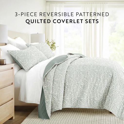 quilt set lightweight all season quilted coverlet tossed ferns
