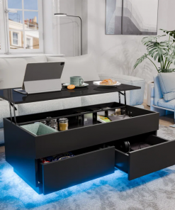 chappa lift top coffee table with multifunctional rgb led lights, hidden compartment and drawers