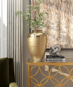 aluminum metal brushed decorative gold vase with hammered top