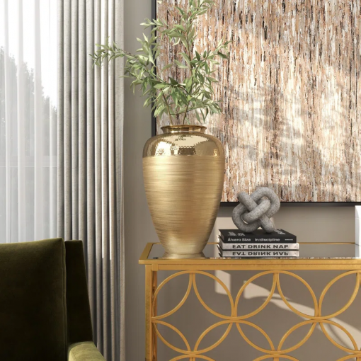 aluminum metal brushed decorative gold vase with hammered top