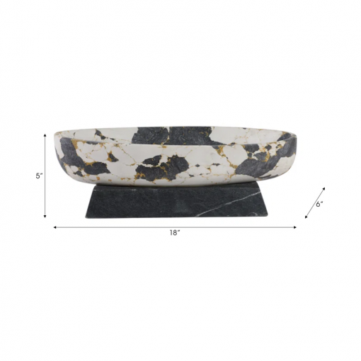 18" calhoun bowl with marble base, black/white