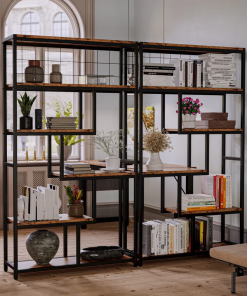 suva bookshelves and bookcases 6 shelf etagere bookcase, industrial open display shelves geometric bookcase with sturdy metal frame
