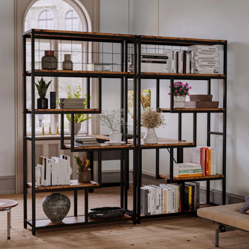 suva bookshelves and bookcases 6 shelf etagere bookcase, industrial open display shelves geometric bookcase with sturdy metal frame