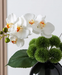 white artificial flower arrangement in vase dining table centerpiece fake flower decor