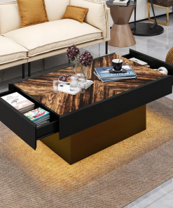 pedestal coffee table with 2 drawers, led coffee table with music sync