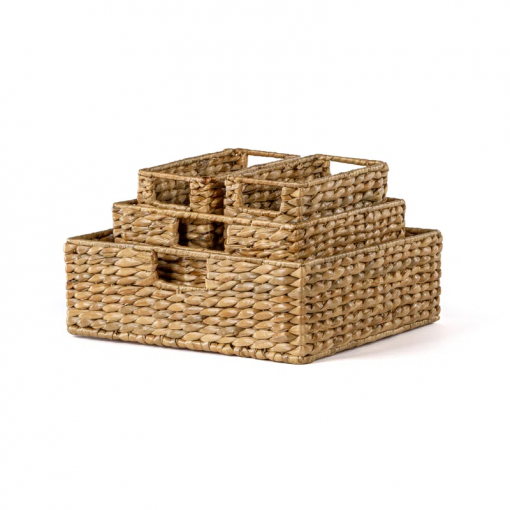 traditional assorted hand woven hyacinth/iron baskets (set of 10)