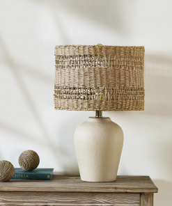 boho style ceramic rattan table lamp for living room/bedroom/entryway console/decorative supplements with rattan accent