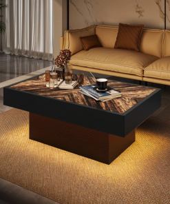 pedestal coffee table with 2 drawers, led coffee table with music sync