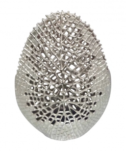 decorative aluminum vase with organic cutout design sculptural metal accent piece modern abstract openwork motif freestanding etched detailing artisan style vase contemporary home decor element.