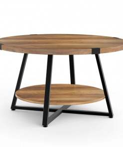 jahaira round coffee table with 2 tier storage shelves