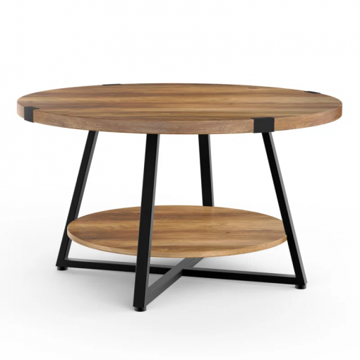jahaira round coffee table with 2 tier storage shelves