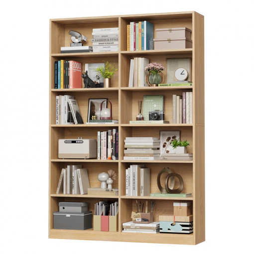 geng 74.3"h x 47.2"w wood double 6 tier standard bookcase