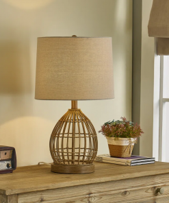 22" traditional rattan table lamp with usb for living room/bedroom