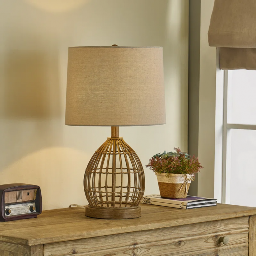 22" traditional rattan table lamp with usb for living room/bedroom