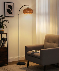 aarzo 69.6'' arched/arc rattan floor lamp with led light and remote control
