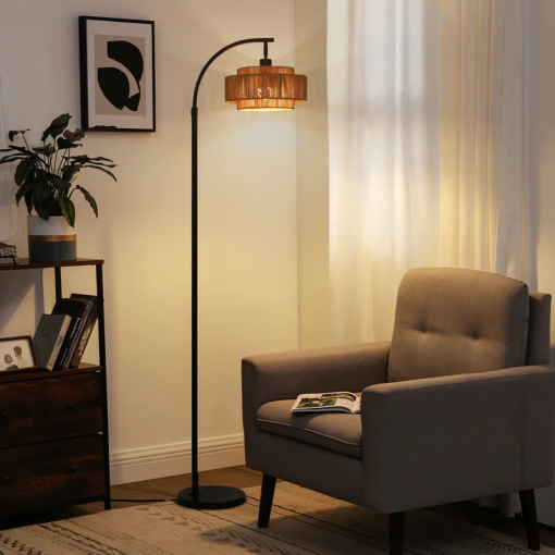 aarzo 69.6'' arched/arc rattan floor lamp with led light and remote control