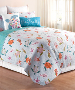 st. kitts cotton reversible coastal beach turtle reversible quilt set