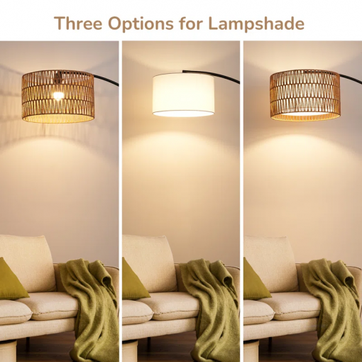 76'' rattan arched dimmable floor lamp with remote control and bulb included