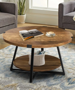 jahaira round coffee table with 2 tier storage shelves