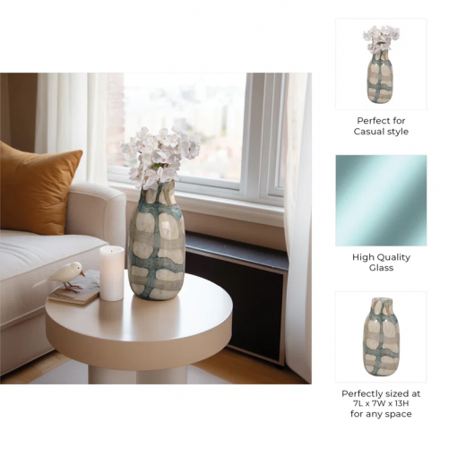 flouressa blue & tan glass vase perfect for modern homes