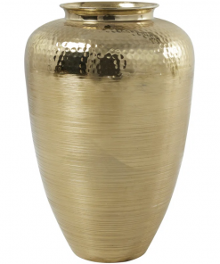 aluminum metal brushed decorative gold vase with hammered top
