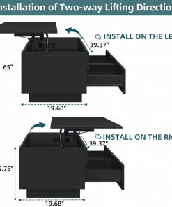 chappa lift top coffee table with multifunctional rgb led lights, hidden compartment and drawers