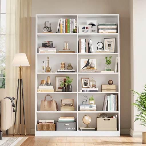 geng 74.3"h x 47.2"w wood double 6 tier standard bookcase