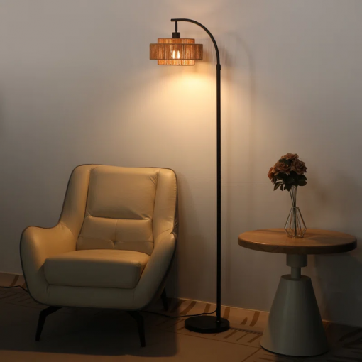 aarzo 69.6'' arched/arc rattan floor lamp with led light and remote control
