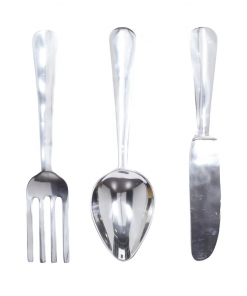 3 pieces aluminum knife, spoon and fork utensils wall decor