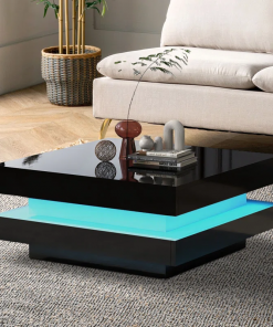deontea pedestal high gloss minimalist design with led lights, 2 tier square coffee table, center table, living room table