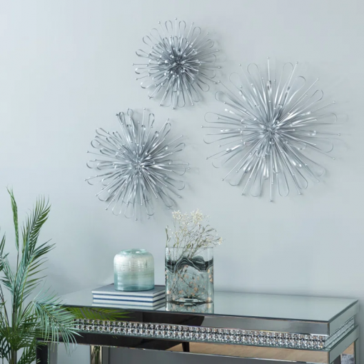 3 piece metal starburst wall decor with orb detailing set