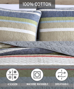 salmon ladder stripe cotton reversible quilt set