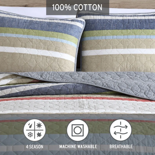 salmon ladder stripe cotton reversible quilt set