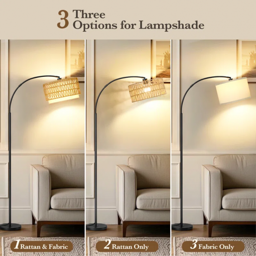 75" arched floor lamp with rattan shade and remote control