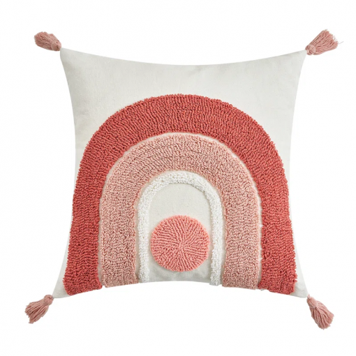 tufted throw pillow cover with handwoven stripes, linen cotton decorative cushion case, 18x18 inch set of 1