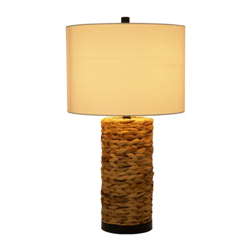 angilia boho woven seagrass table lamp 26" tall rustic accent lamp with linen drum shade natural brown finish for bedroom, living room, or office decor