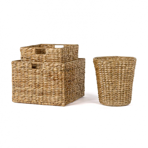 traditional assorted hand woven hyacinth/iron baskets (set of 10)