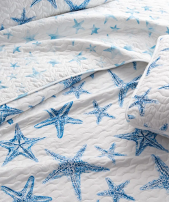 nautical blue starfish reversible quilt set with shams