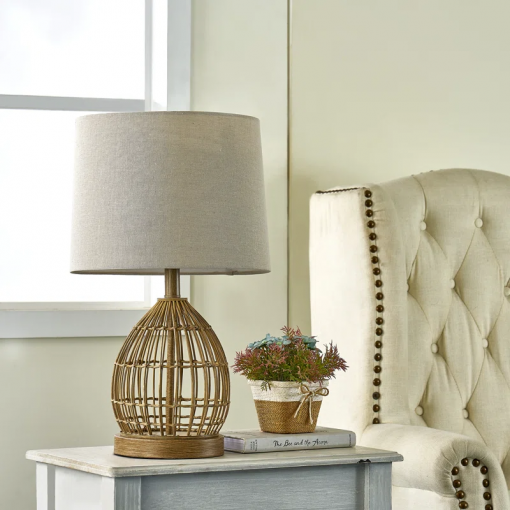 22" traditional rattan table lamp with usb for living room/bedroom