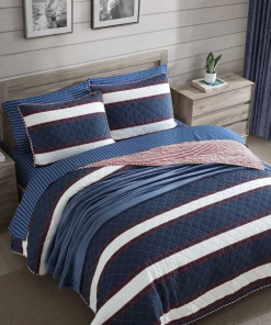 prospect harbor wesley blue cotton reversible quilt set