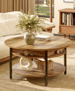 wynny 27"w round lift top wood coffee table with storage