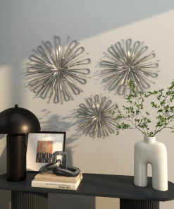 3 piece metal starburst wall decor with orb detailing set