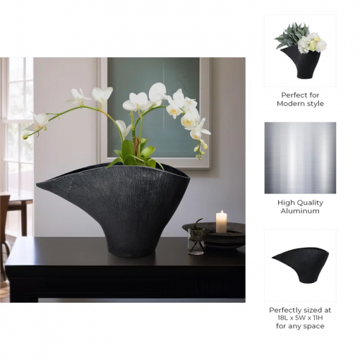 karly modern aluminum metal vase with sculptural design and textured finish for home decor