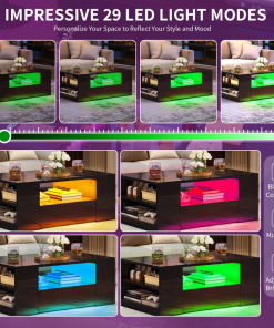 led high gloss finish coffee table with 2 drawers open shelves storage