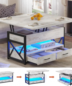 themistocles lift top wheel coffee table with drawers rgb led lights hidden compartment