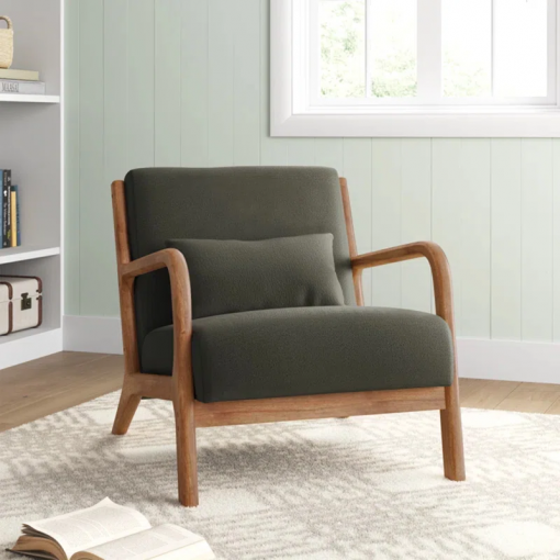 hertford 26" wide mid century upholstered solid wood accent chair with an extra pillow