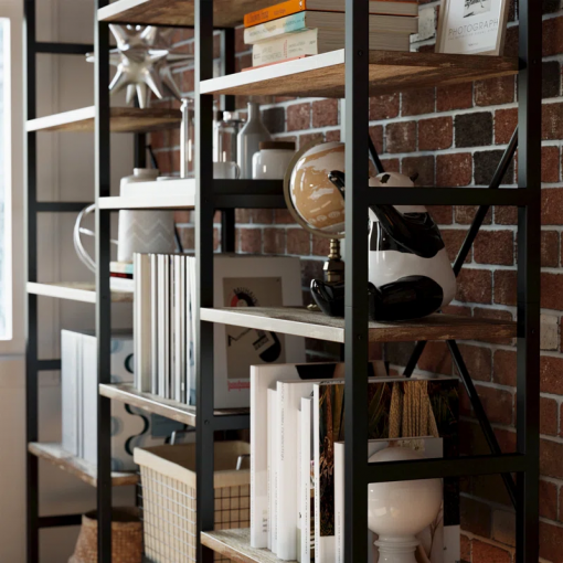 maziah bookcases and bookshelves triple wide 5 tiers industrial bookshelf, large etagere bookshelf open display shelves with metal frame for living room bedroom home office