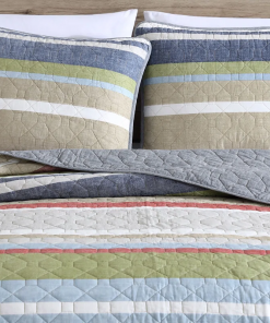 salmon ladder stripe cotton reversible quilt set