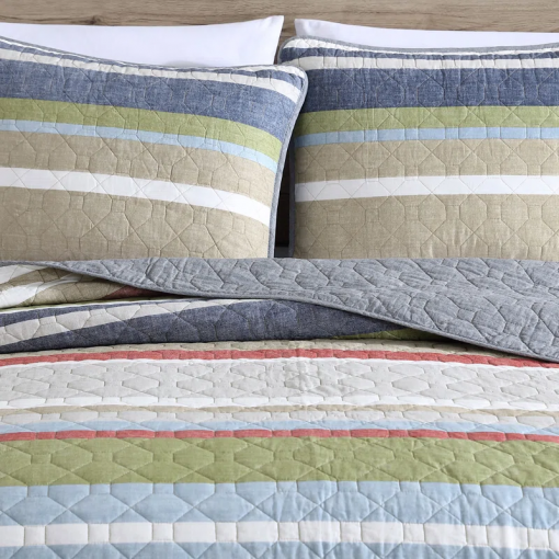 salmon ladder stripe cotton reversible quilt set